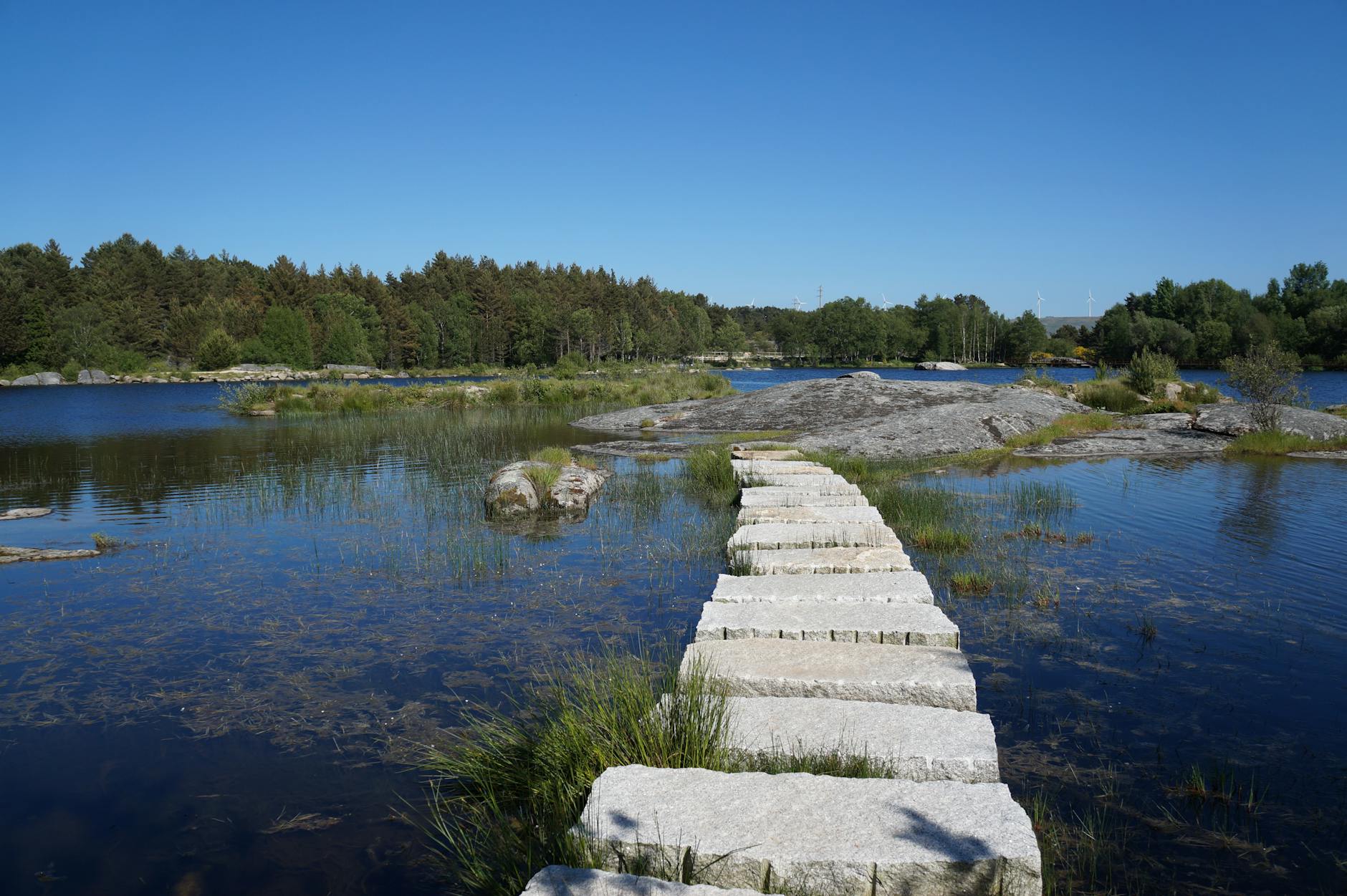 trail across the water made from concrete blocks